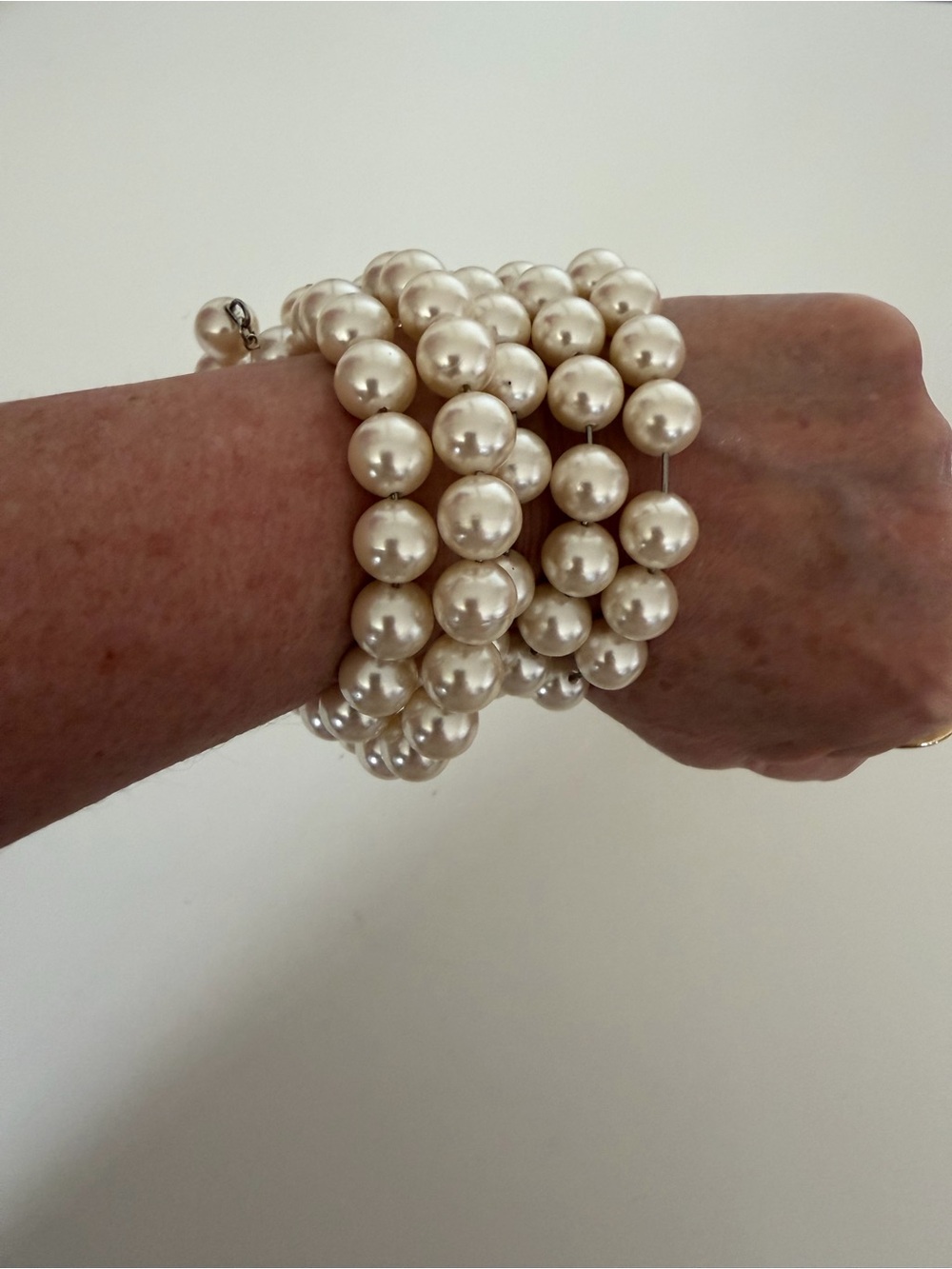 Ivory Faux Pearl Wide Stretch Bracelet Costume Jewelry